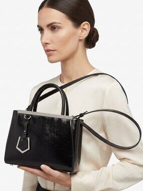 *Fendi Petite 2Jours Tote Black Patent Vitello Elite Leather w/ Strap